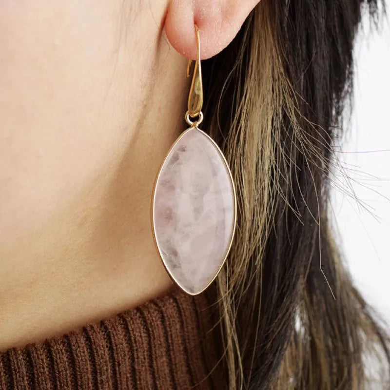 Boucles d'Oreilles Quartz Rose "Rose Divine" Doré Or