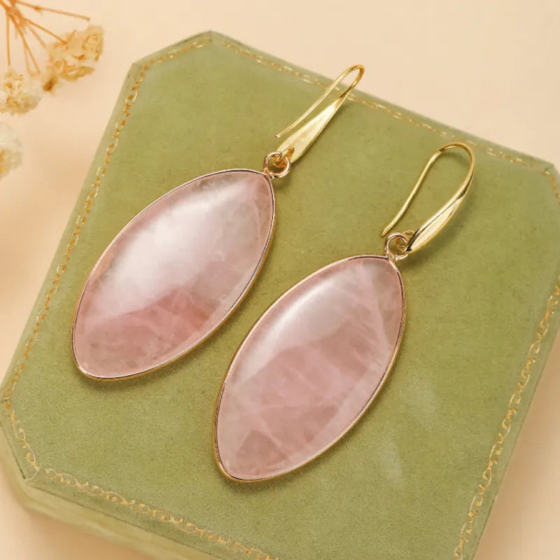 Boucles d'Oreilles Quartz Rose "Rose Divine" Doré Or