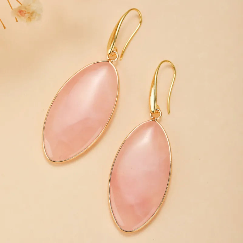 Boucles d'Oreilles Quartz Rose "Rose Divine" Doré Or