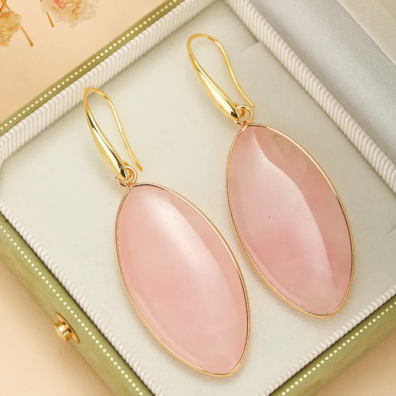 Boucles d'Oreilles Quartz Rose "Rose Divine" Doré Or