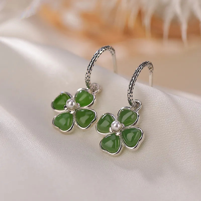 Earrings Clover Jade "Elegant Chance" Gold-Plated Silver