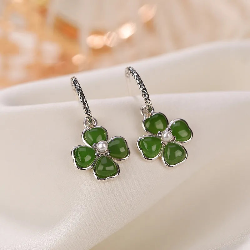 Earrings Clover Jade "Elegant Chance" Gold-Plated Silver