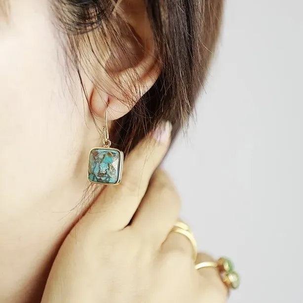 Boucles d'Oreilles Turquoise "Charme Nature" Argent Doré Or