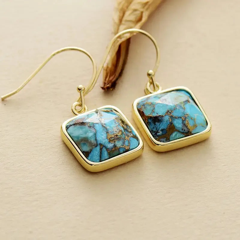 Boucles d'Oreilles Turquoise "Charme Nature" Argent Doré Or