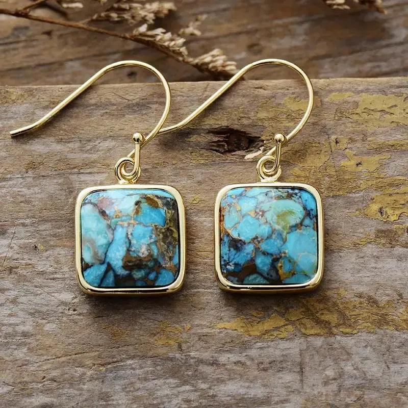 Boucles d'Oreilles Turquoise "Charme Nature" Argent Doré Or