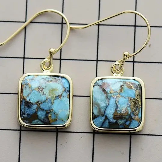 Boucles d'Oreilles Turquoise "Charme Nature" Argent Doré Or