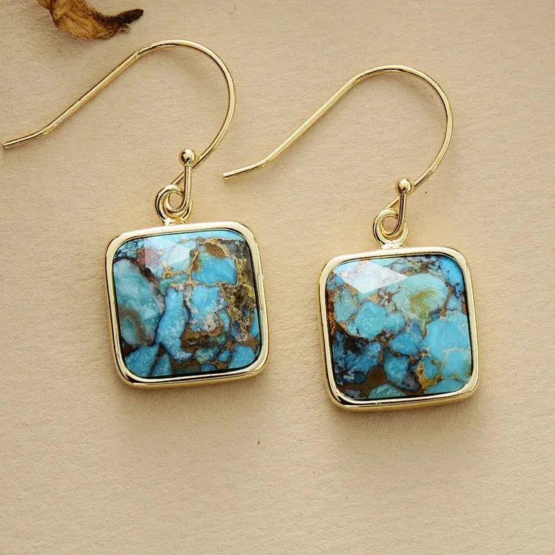Boucles d'Oreilles Turquoise "Charme Nature" Argent Doré Or