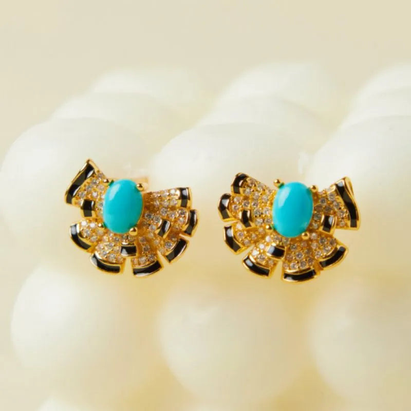 Boucles d'Oreilles Turquoise "Fleur Maritime" Argent Doré Or
