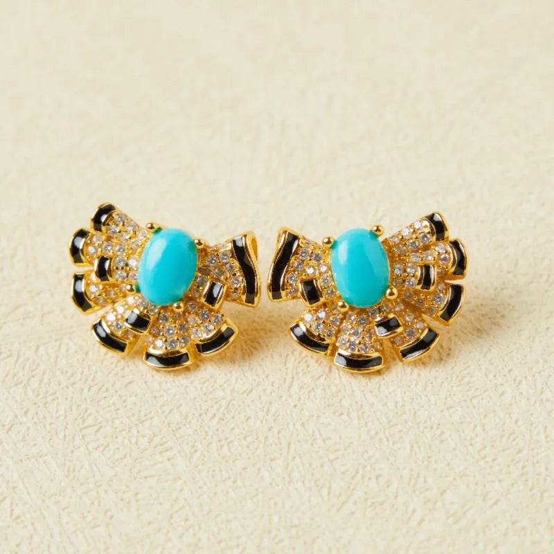 Boucles d'Oreilles Turquoise "Fleur Maritime" Argent Doré Or