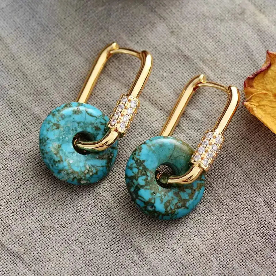 Boucles d'Oreilles Turquoise "Luxueuse" Argent Doré Or