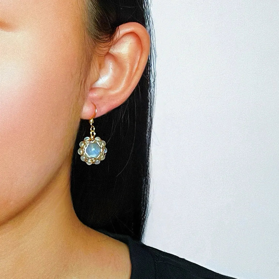 Boucles d'Oreilles Labradorite "Fleur Céleste" Doré Or