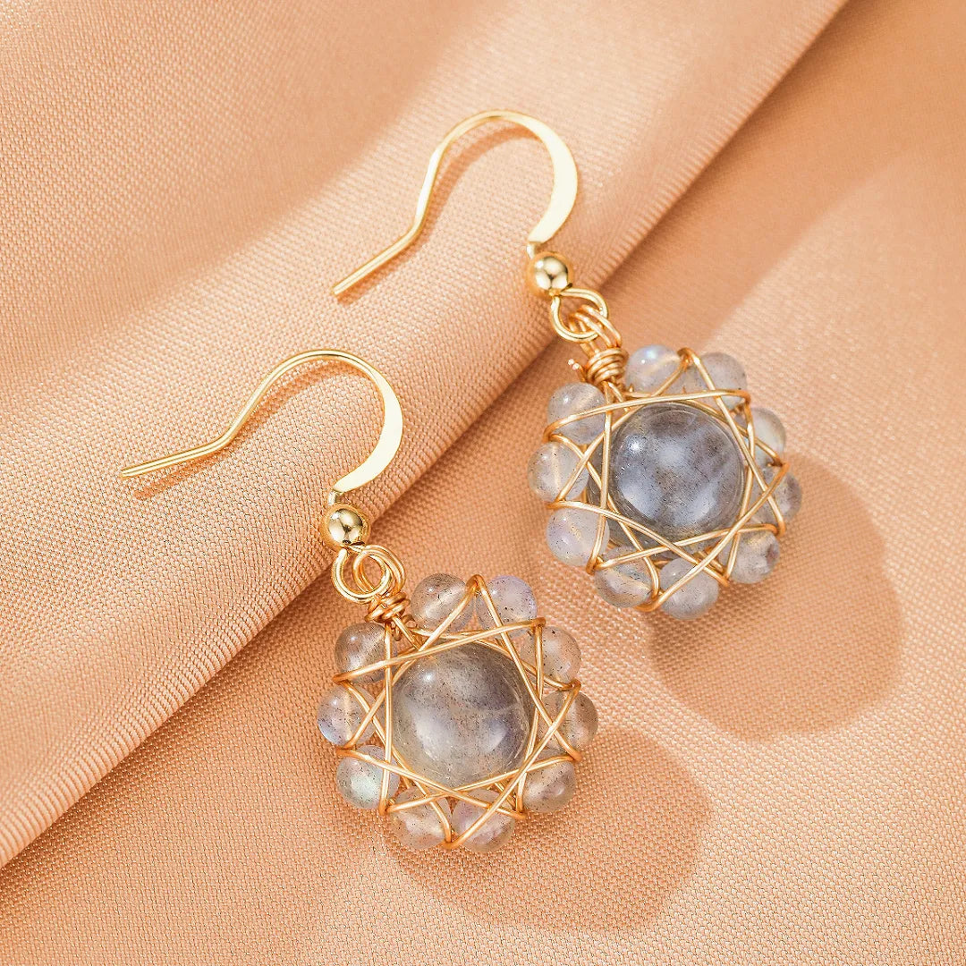 Boucles d'Oreilles Labradorite "Fleur Céleste" Doré Or