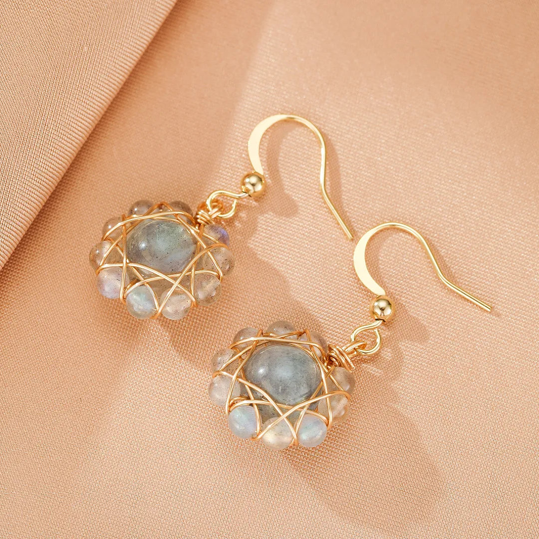 Boucles d'Oreilles Labradorite "Fleur Céleste" Doré Or