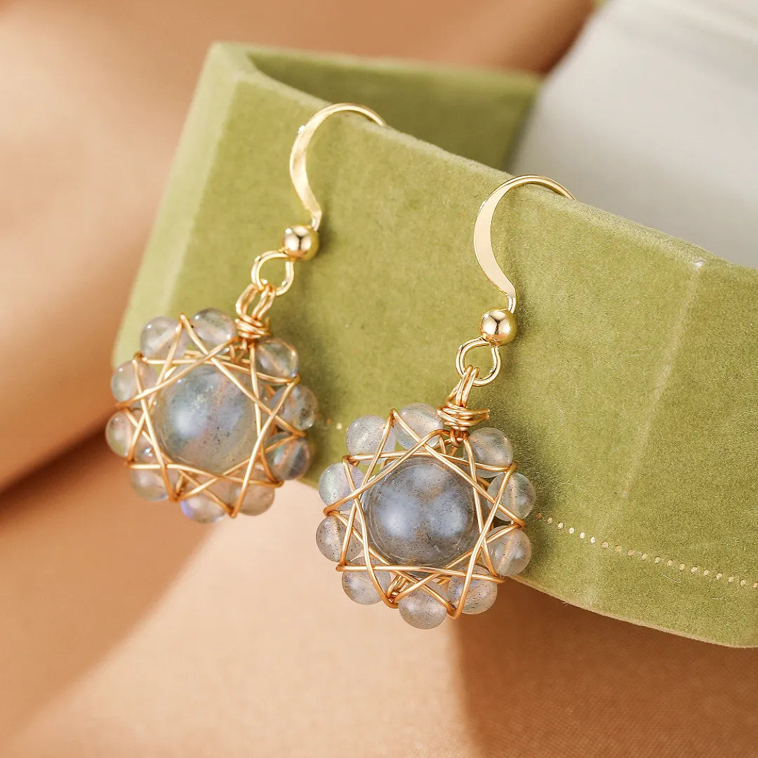 Boucles d'Oreilles Labradorite "Fleur Céleste" Doré Or