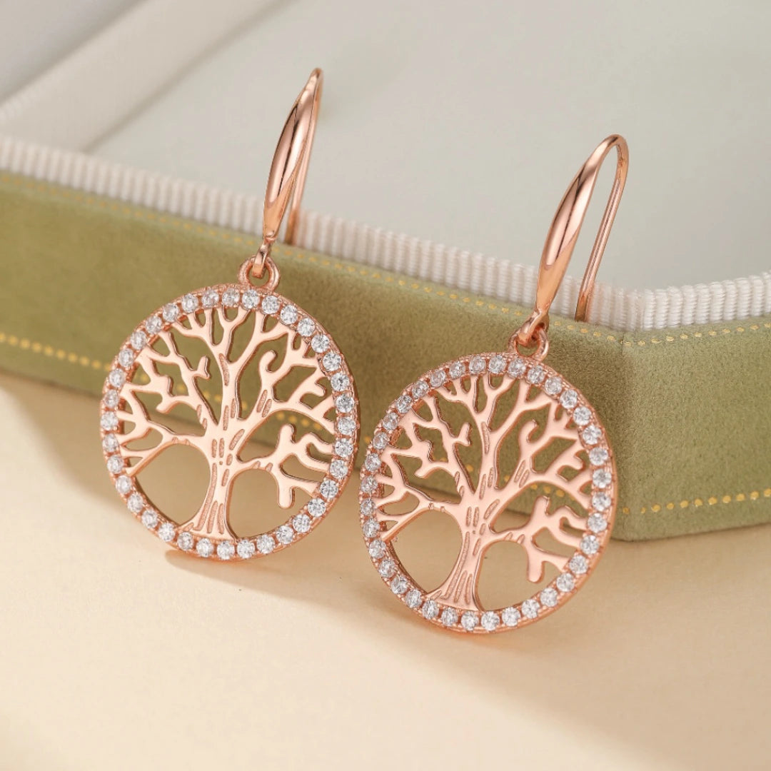 Boucles d'oreilles Arbre de vie "Racines d'Éclat "Argent Doré Or
