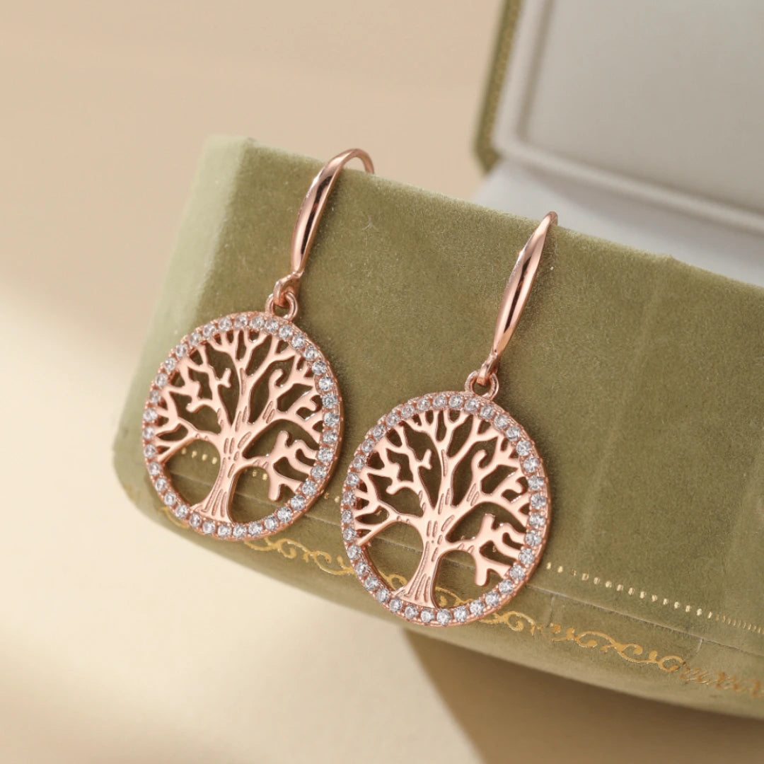 Boucles d'oreilles Arbre de vie "Racines d'Éclat "Argent Doré Or