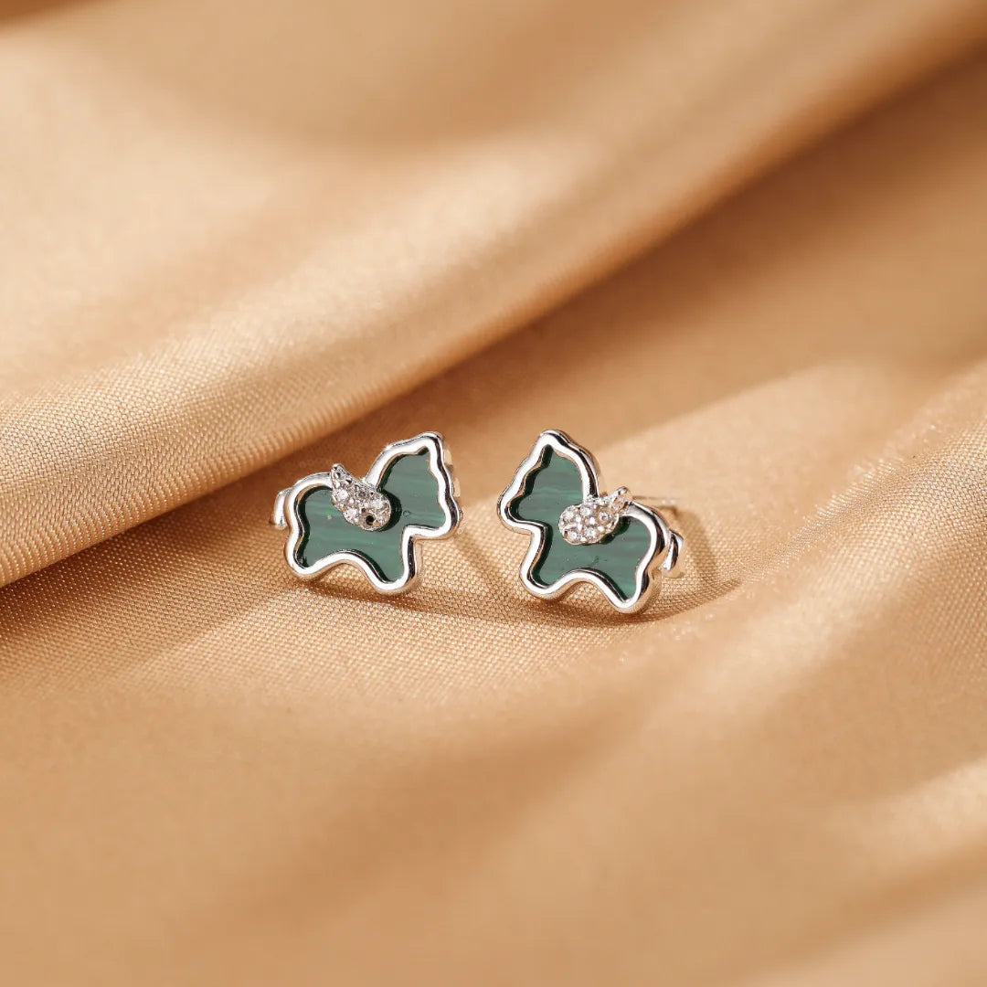 Boucles d'Oreilles Malachite Cheval "Liberté Douce" Argent