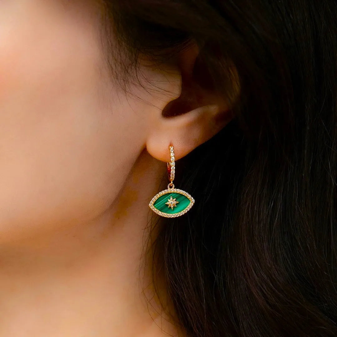 Boucle d'Oreilles Malachite "Étoile Protectrice" Argent Doré Or