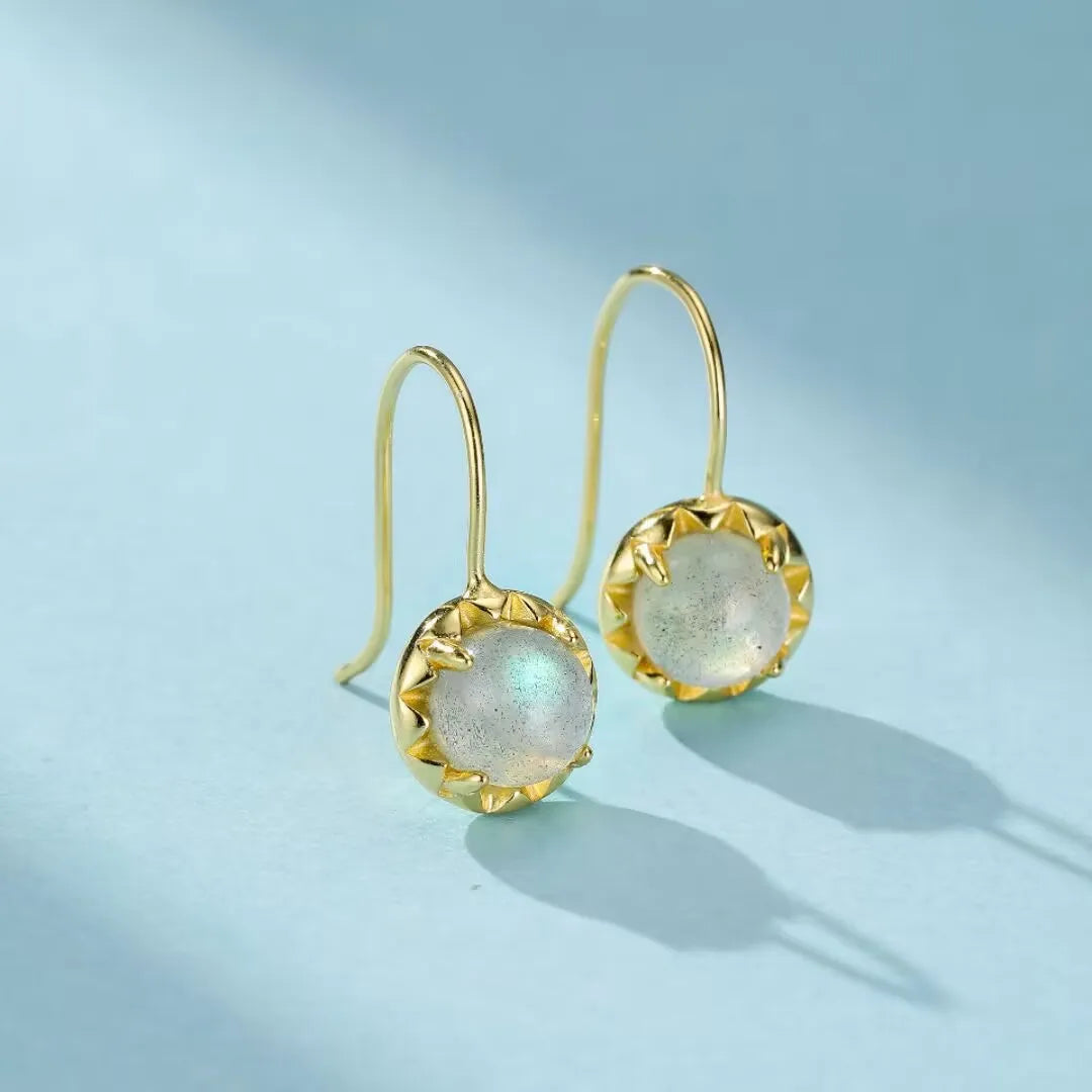 Boucles d'Oreilles Pierre de Lune "Beauté Nocturne" Argent Doré Or