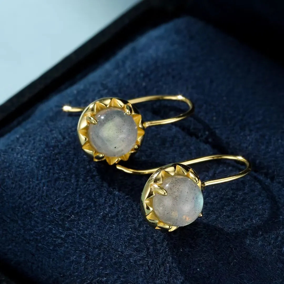 Boucles d'Oreilles Pierre de Lune "Beauté Nocturne" Argent Doré Or