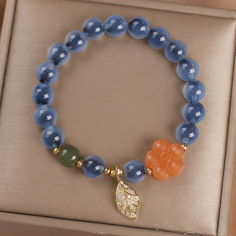 Bracelet Agate "Charme Feuille"