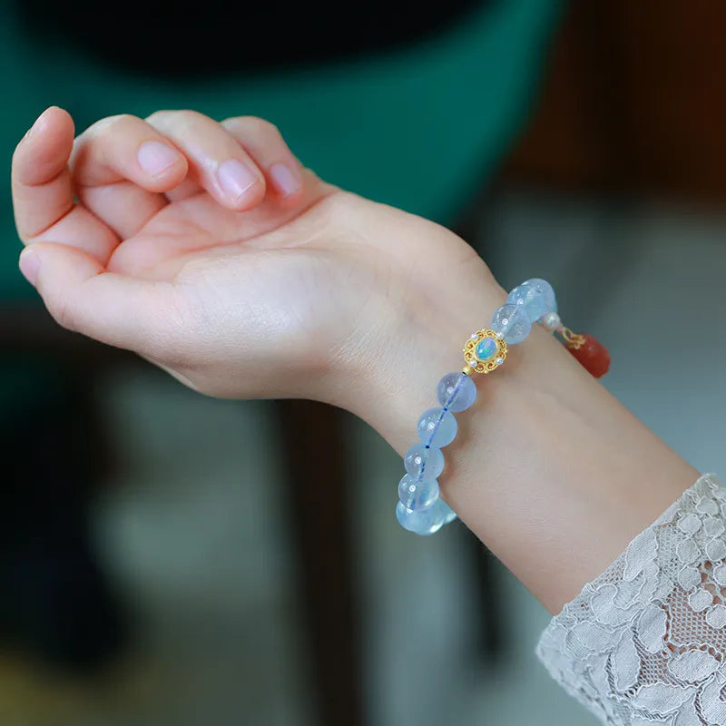 Aquamarine Bracelet "Charming Fox" Gold-Plated Silver
