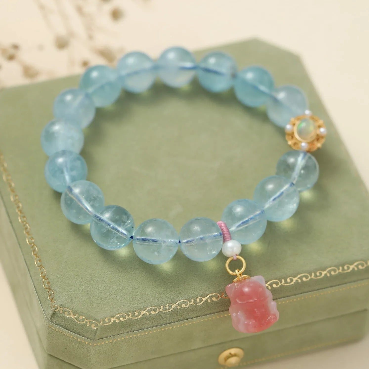 Bracelet Aigue Marine "Charme Renardeau" Argent Doré Or