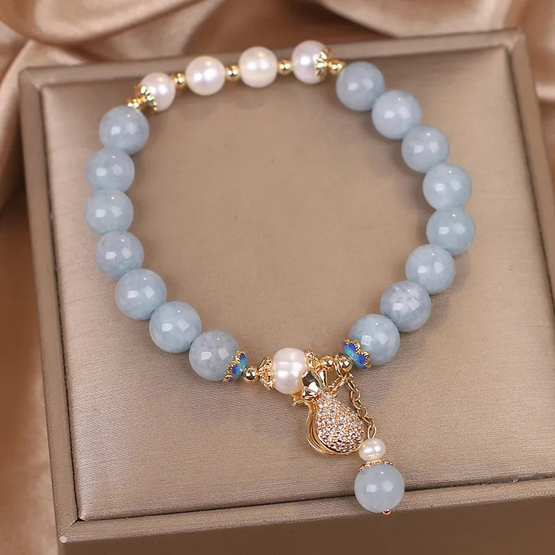 Bracelet Aigue Marine et Perle "Fortune Bleue"
