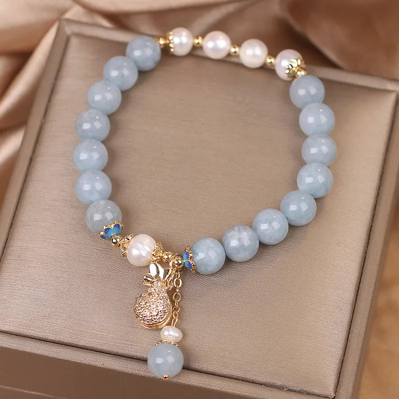 Bracelet Aigue Marine et Perle "Fortune Bleue"