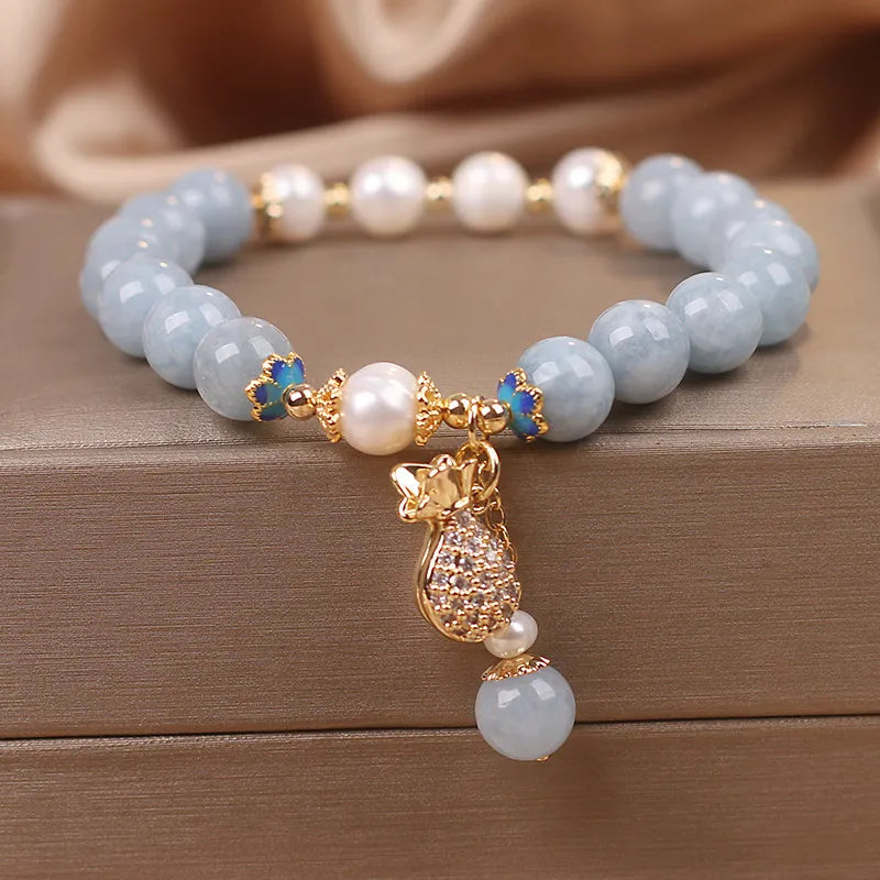 Bracelet Aigue Marine et Perle "Fortune Bleue"