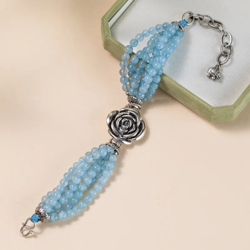 Bracelet Aigue Marine "Fleur du Ciel" Argent
