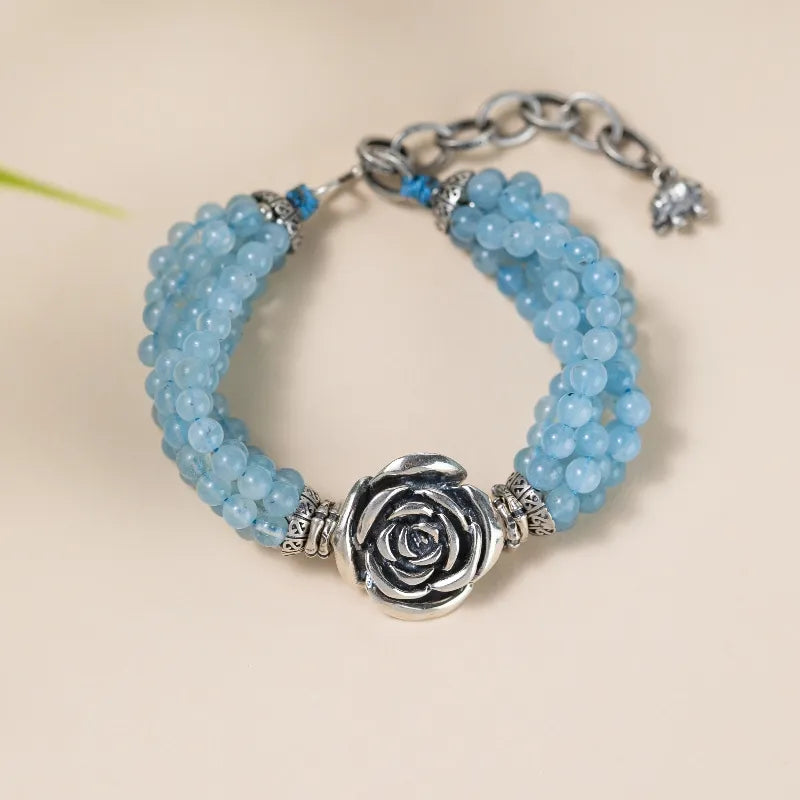 Bracelet Aigue Marine "Fleur du Ciel" Argent