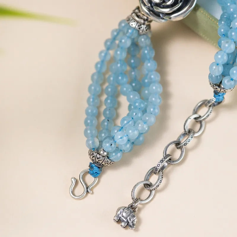 Bracelet Aigue Marine "Fleur du Ciel" Argent