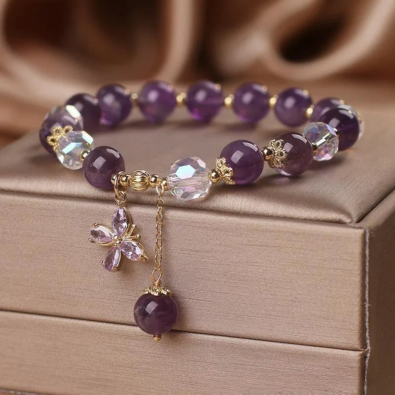 Bracelet Améthyste et Quartz Clair – Papillon