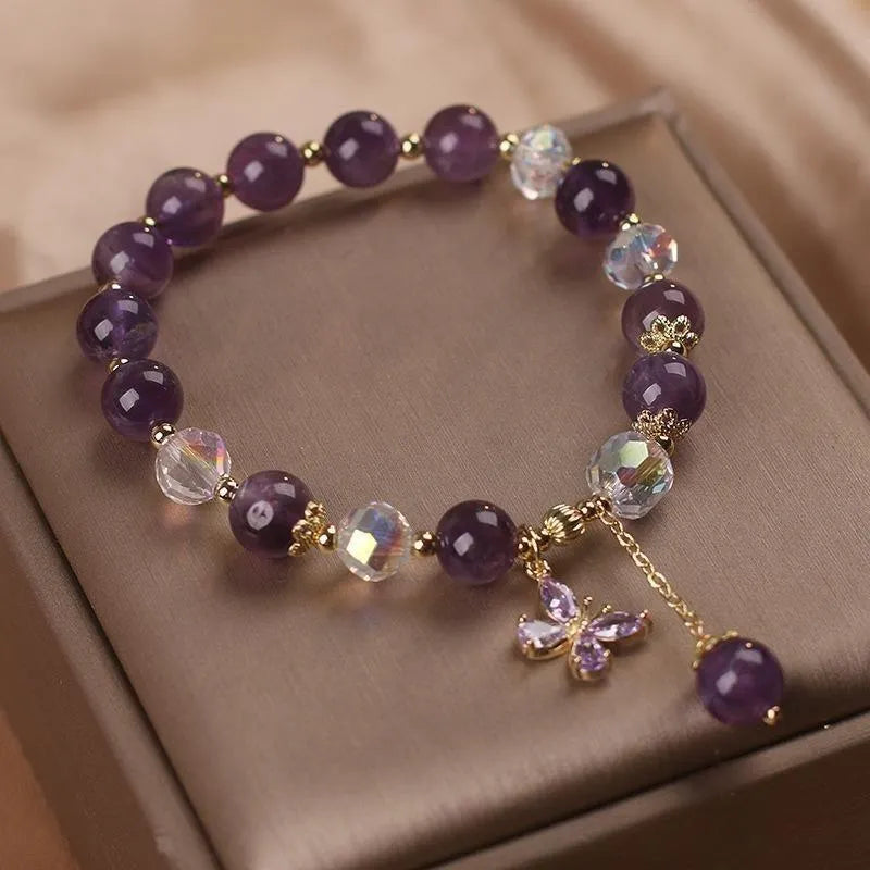 Bracelet Améthyste et Quartz Clair – Papillon