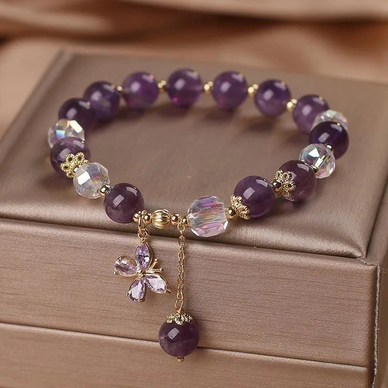 Bracelet Améthyste et Quartz Clair – Papillon