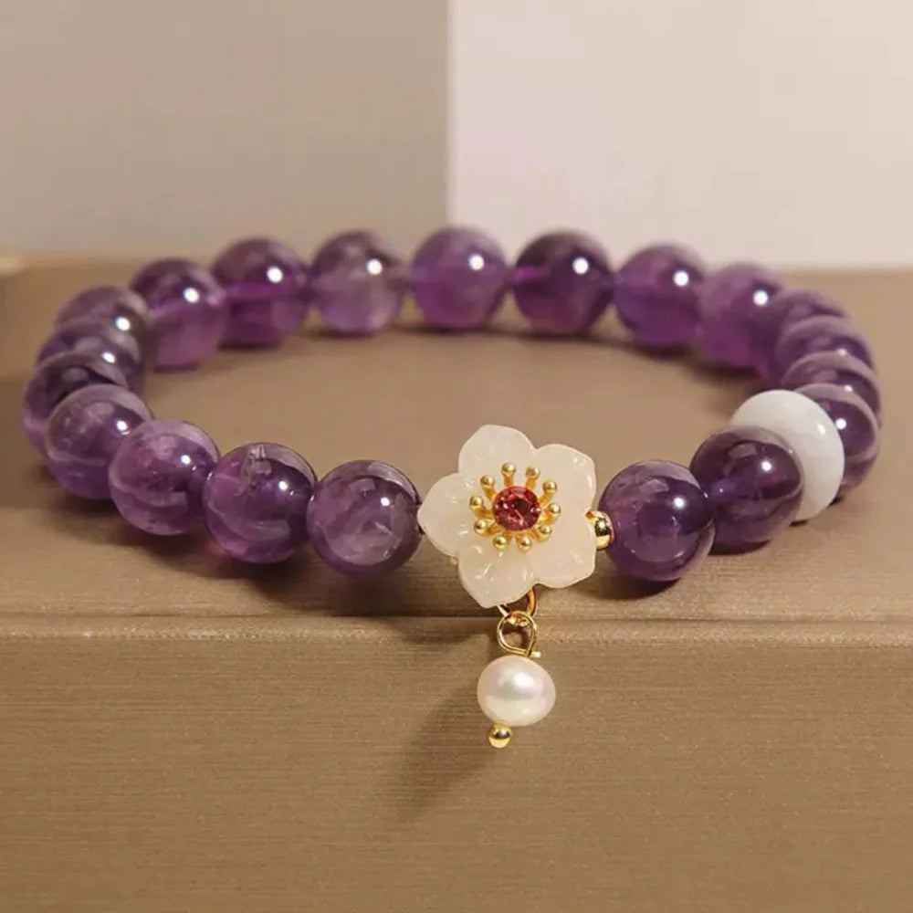 Armband Amethyst Jade und Perle "Blüte der Harmonie"