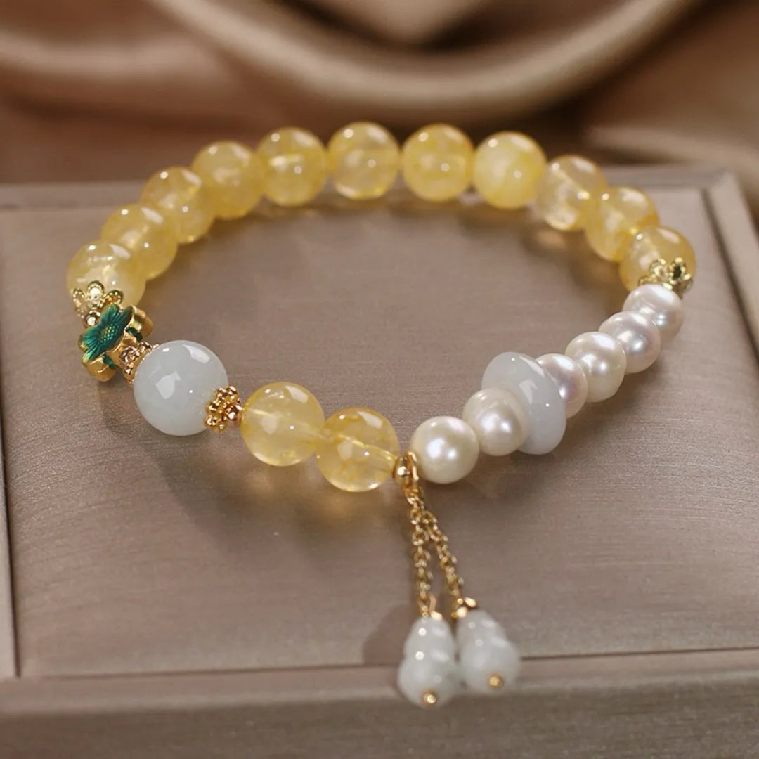 Bracelet Citrine Perle Jade "Fortune d'Or"