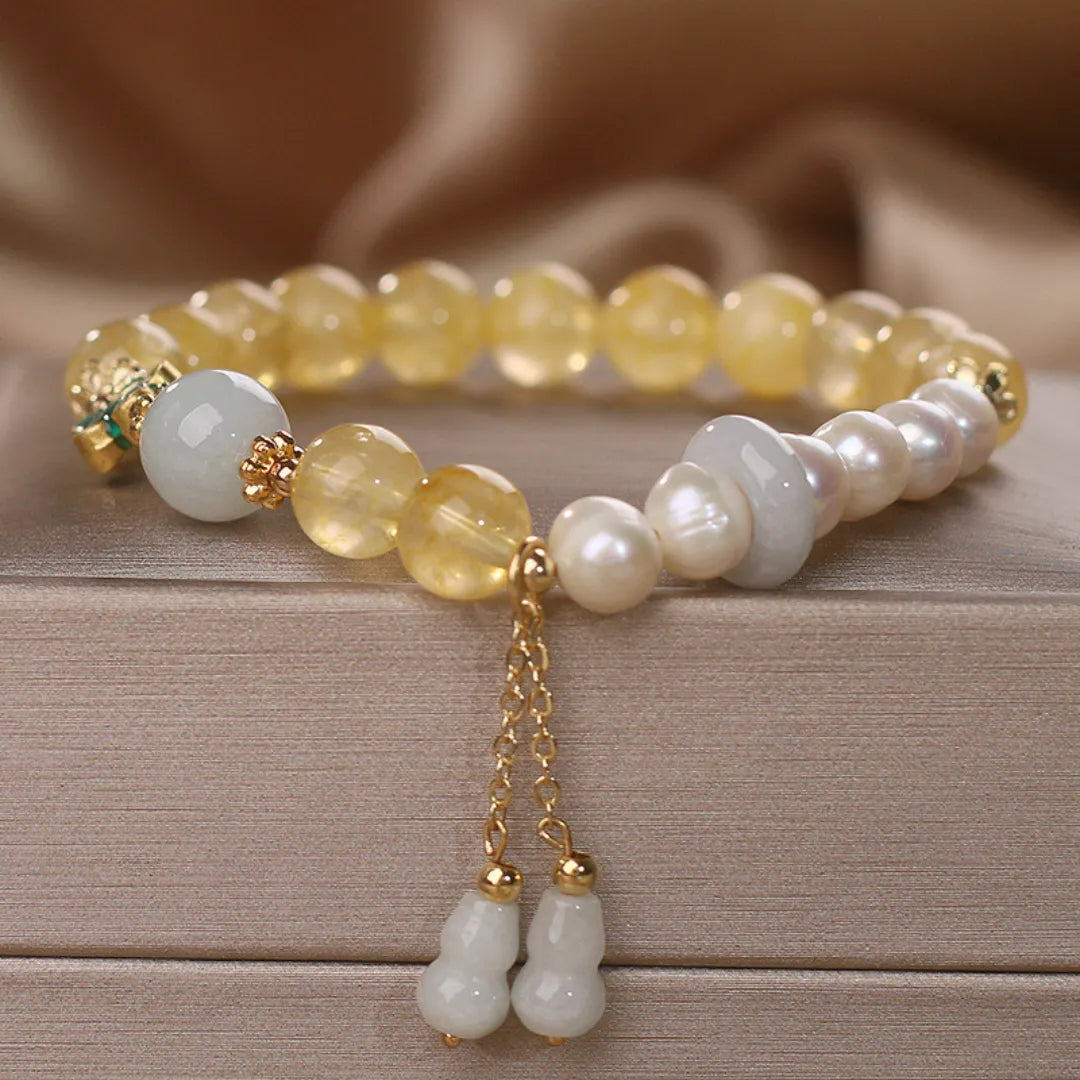 Bracelet Citrine Perle Jade "Fortune d'Or"