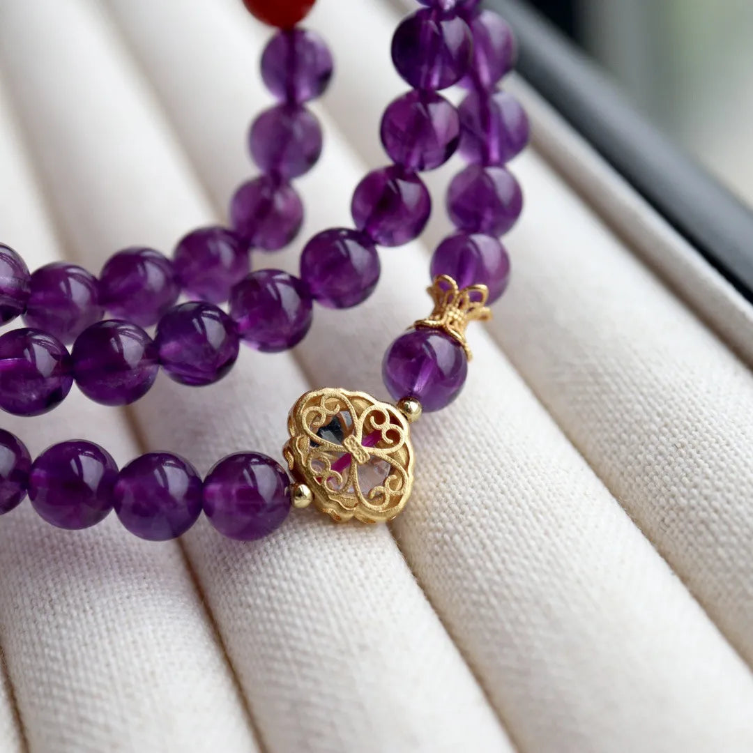 Bracelet Collier Améthyste "Trio Éternel" Argent Plaqué Or