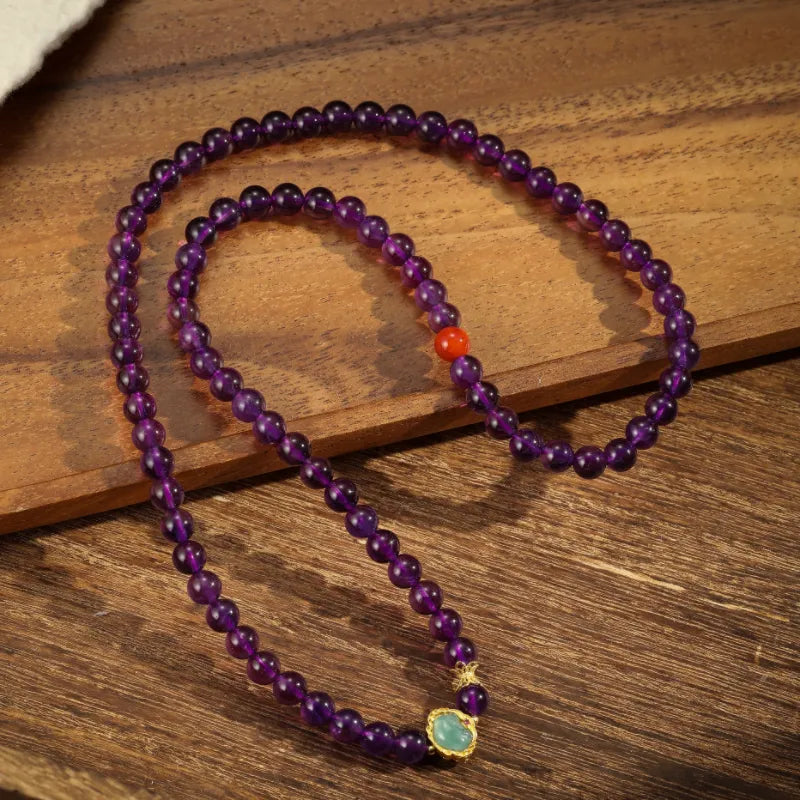 Bracelet Collier Améthyste "Trio Éternel" Argent Plaqué Or