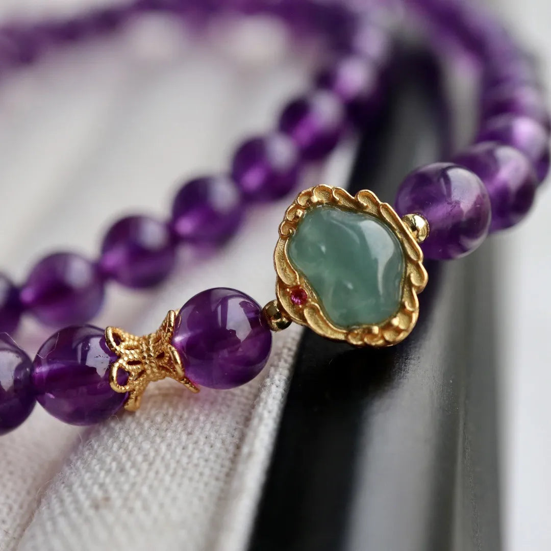 Bracelet Collier Améthyste "Trio Éternel" Argent Plaqué Or