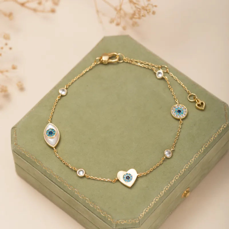 Bracelet De Cheville Mauvais Œil "Cœur Protecteur" Doré Or