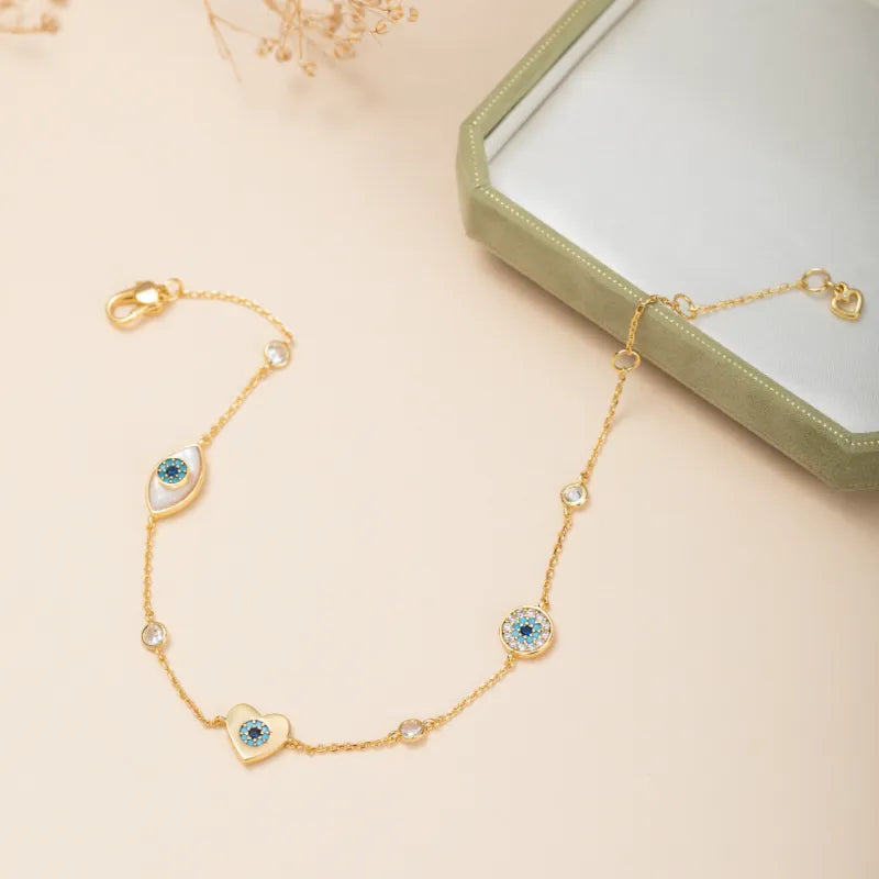 Ankle Bracelet Evil Eye "Protective Heart" Gold