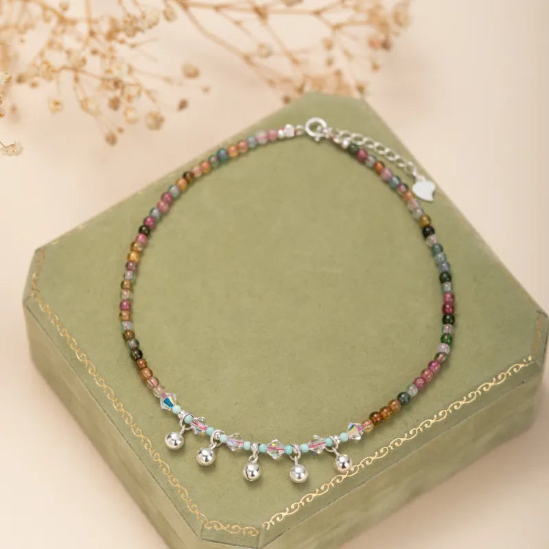 Ankle Bracelet Tourmaline "Harmony Notes" Silver