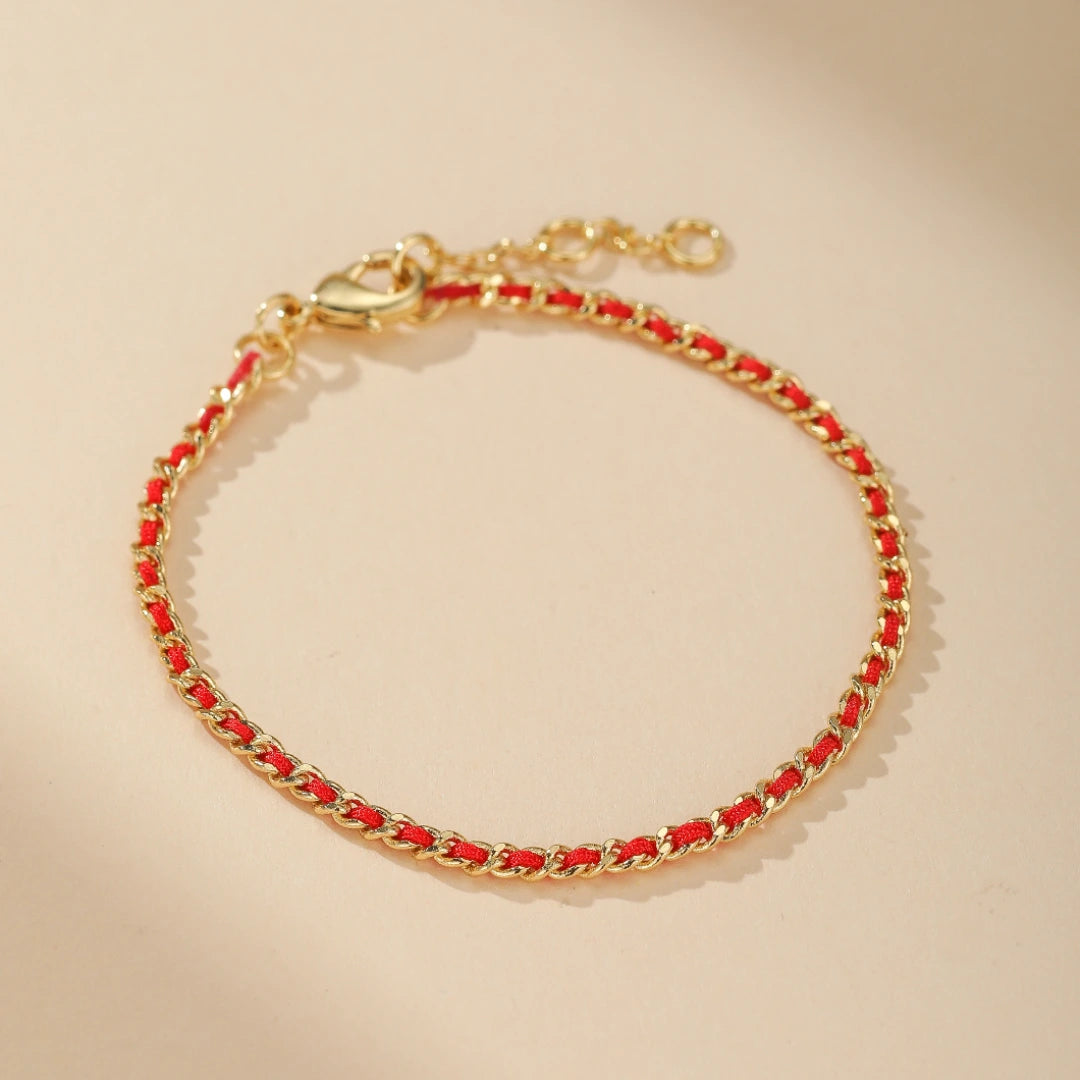 Bracelet Fil Rouge "Flamme d'Or" Doré Or