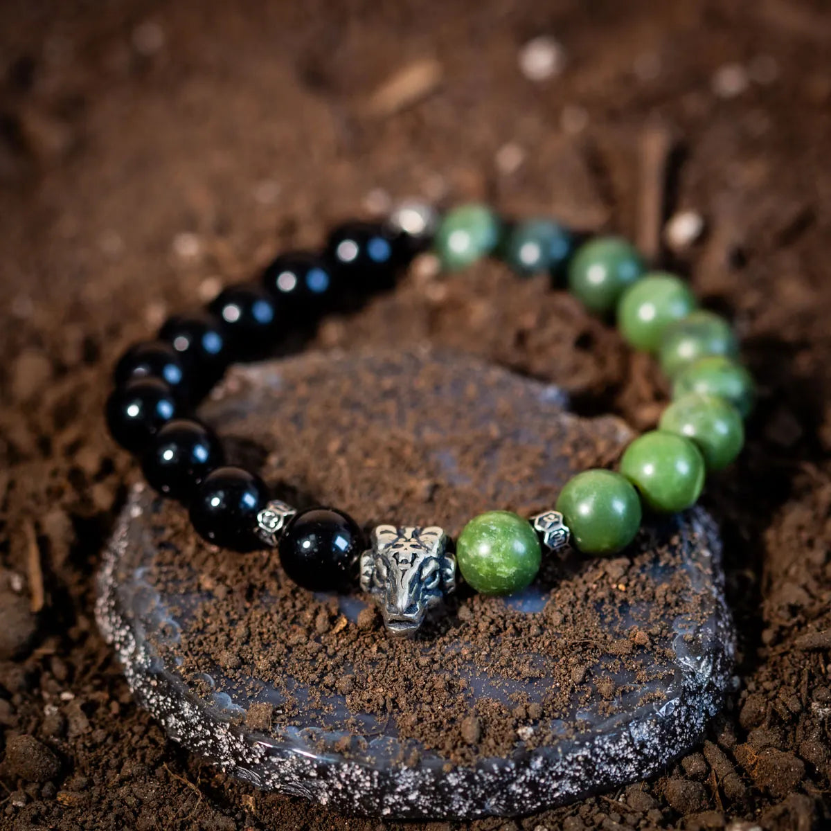 Bracelet Homme Jade Obsidienne "Secret de Nuit" Argent