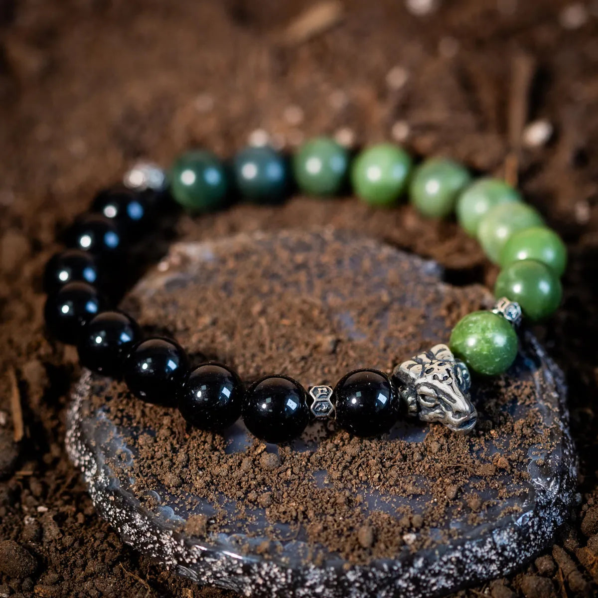 Bracelet Homme Jade Obsidienne "Secret de Nuit" Argent