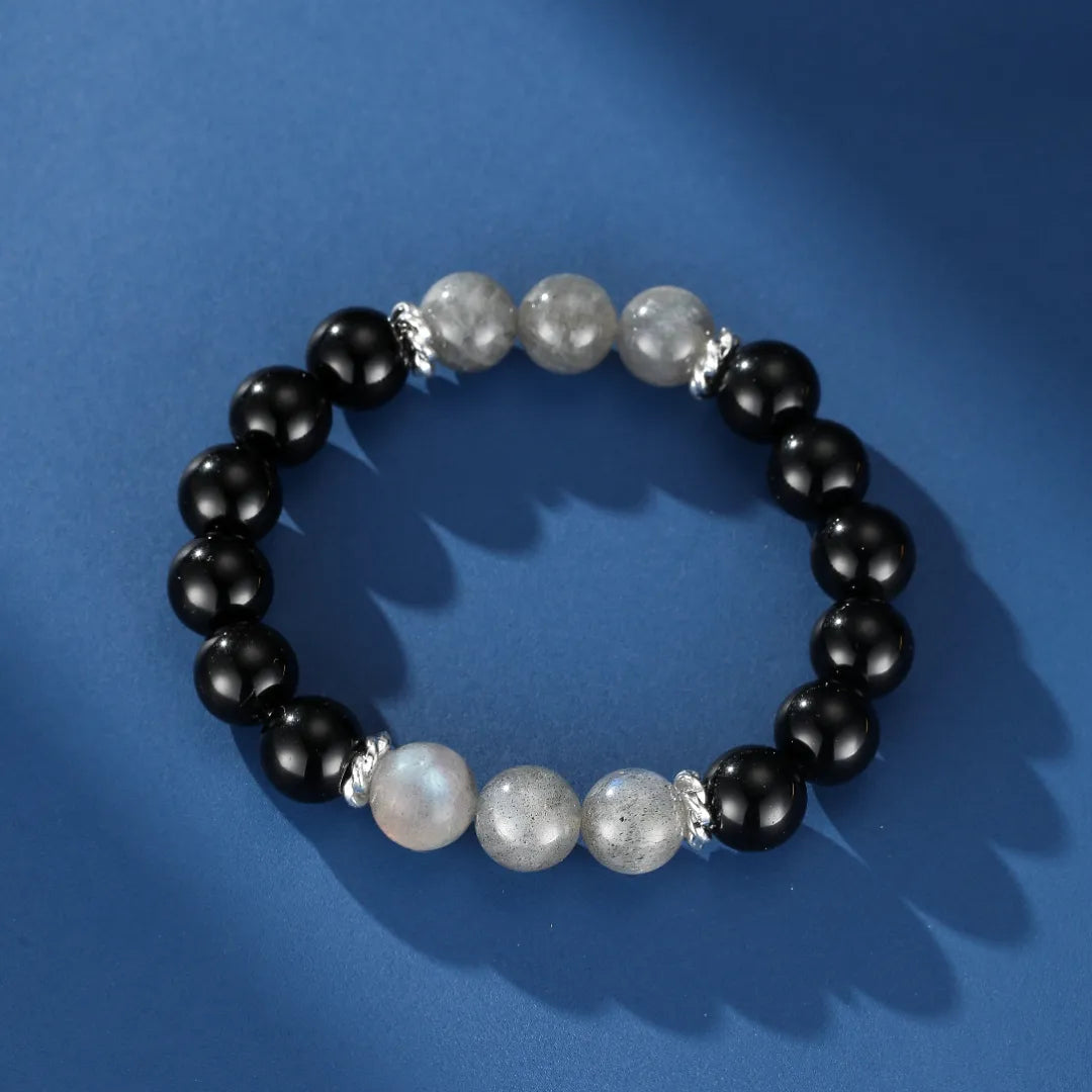 Bracelet Homme Obsidienne et Labradorite "Sagesse Nocturne" Argent