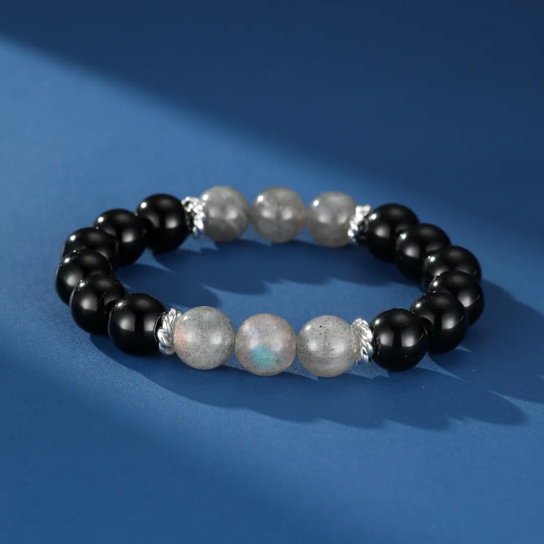 Bracelet Homme Obsidienne et Labradorite "Sagesse Nocturne" Argent